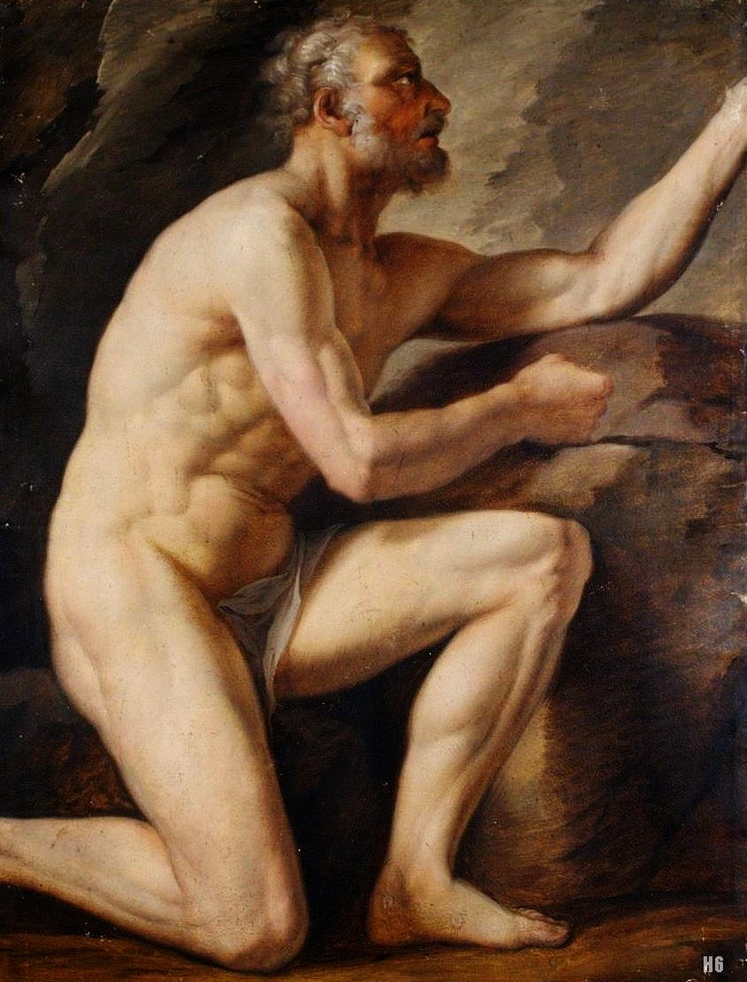 The Naked Hermit. 18th.century. the Italian School. oil/canvas.  
