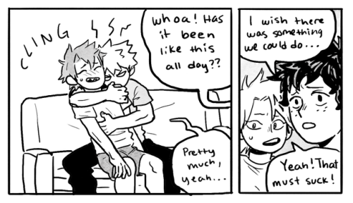 freakinbaka: bakugou got hit with mystery quirk that makes him clingy(???) very enraged (re: embarrassed) the following day 