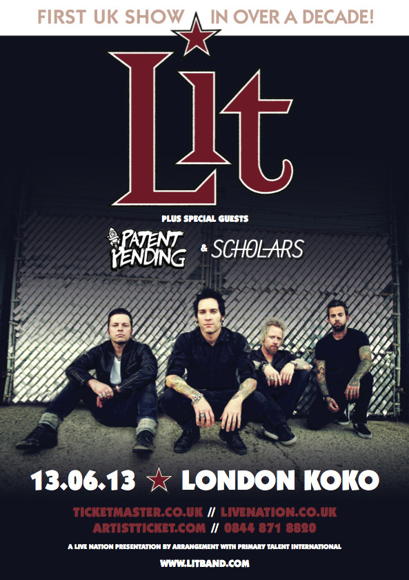 OOOF! We will be supporting the excellent Lit at Koko in London on Thursday 13th June. Get yer tickets now