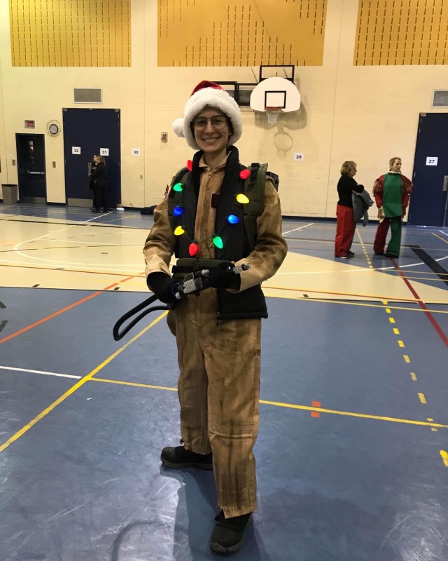 Some better pictures of me in my winter gear. Mom got me a Santa hat and one of the other Ghostbusters gifted me some lights!