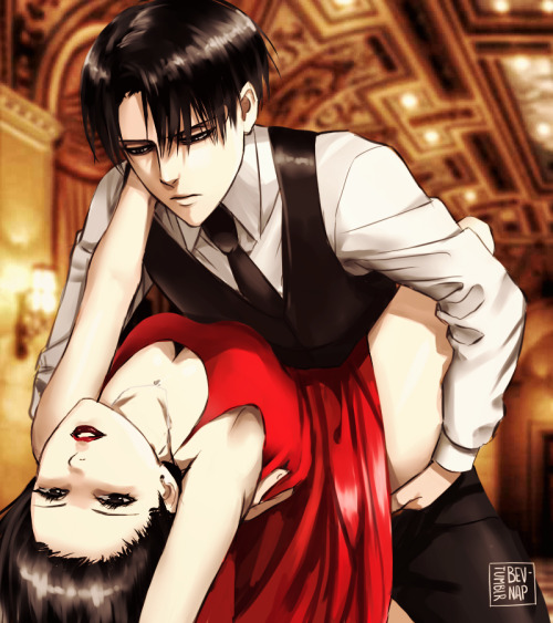 bev-nap:  Don’t drop her Levi! Aaaannd here’s the finished product! …I just really wanted to see Mikasa and Levi dancing all fancy and stuff sooo yeah. (Btw don’t forget guys, I’m a multishipper, so I better not get any messages saying “omg