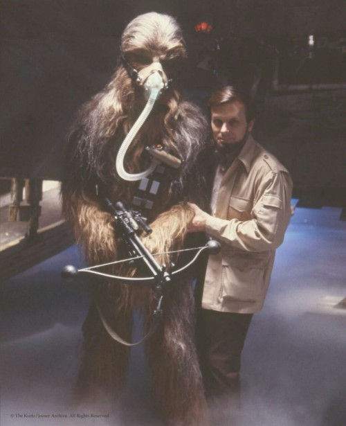 Peter Mayhew and Gary Kurtz on the set of Empire Strikes Back @retrostarwarsstrikesback