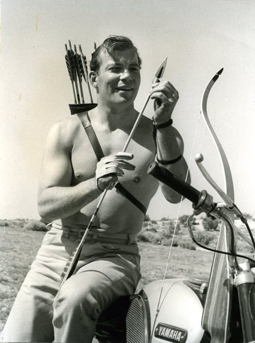 sorshania: karajstorm: vulcankisseshuman: shirtless william shatner armed with a bow and arrow while