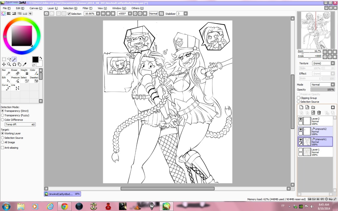 can&rsquo;t wait to color them. jinx and caitlyn body swap, lineart. just had