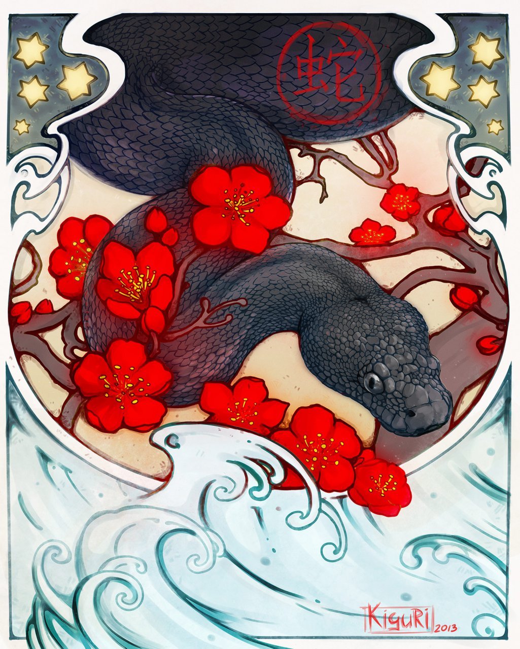 The black water snake of the New Year - by Kiguri
