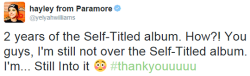 paramoreupdates:  Paramore’s Self-Titled album was released worldwide two years ago on April 9th 2013! x