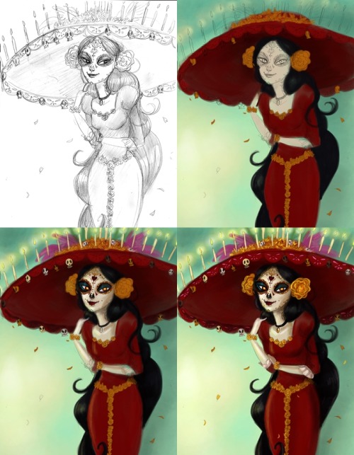 Some drawing steps of “La Catrina”/”La Muerte” from “The Book of Life”, I have to add the final deta