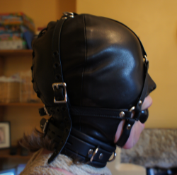 3-holes-2-tits:  A good hood keeps the wearer blind even if the gag is removed, and is of course secured with a collar to stay in place.This one however lacks padlocks on the straps to make sure everything is worn until otherwise decided - by the key