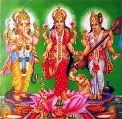 hinducosmos:  Ganesha - Lakshmi - Saraswati (via ebay: ganga_jal)