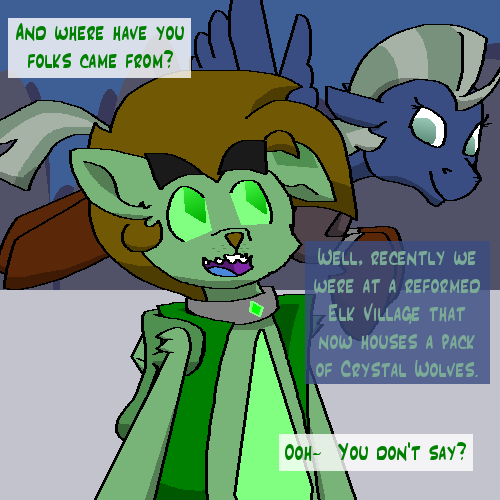 ask-wisp-the-diamond-dog:  Wisp:  Heh, I guess Freckles found his pack.  I should go see him. Featuring the cast of Ask King Sombra.  :D  xD!