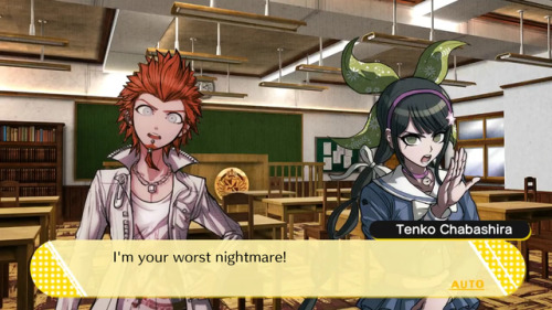 fakedrv3screenshots:Leon: Who are you?Tenko: I’m your worst nightmare!Leon: You’re me when I’m late 
