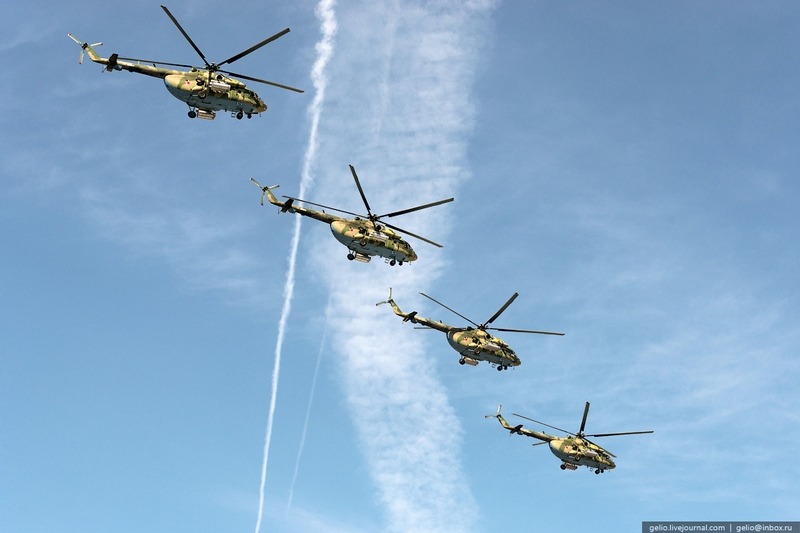 toocatsoriginals:  Mil Mi-8 Hip Helicopters - Novosibirsk Victory Day Parade 2015via