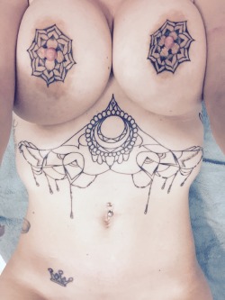 mrs-420:  Titty tattoos &amp; sternum pieces 😜 by @tatsbypope at the pulse in Athens, Al.