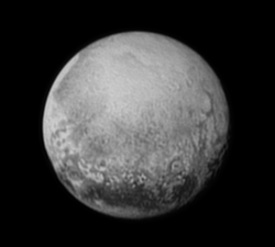 humanoidhistory:  A New Horizons image of Pluto shows chasms, cliffs, craters… Real geology! It’s almost like it was a whole planet, not just a sad dwarf version of one.(NASA)