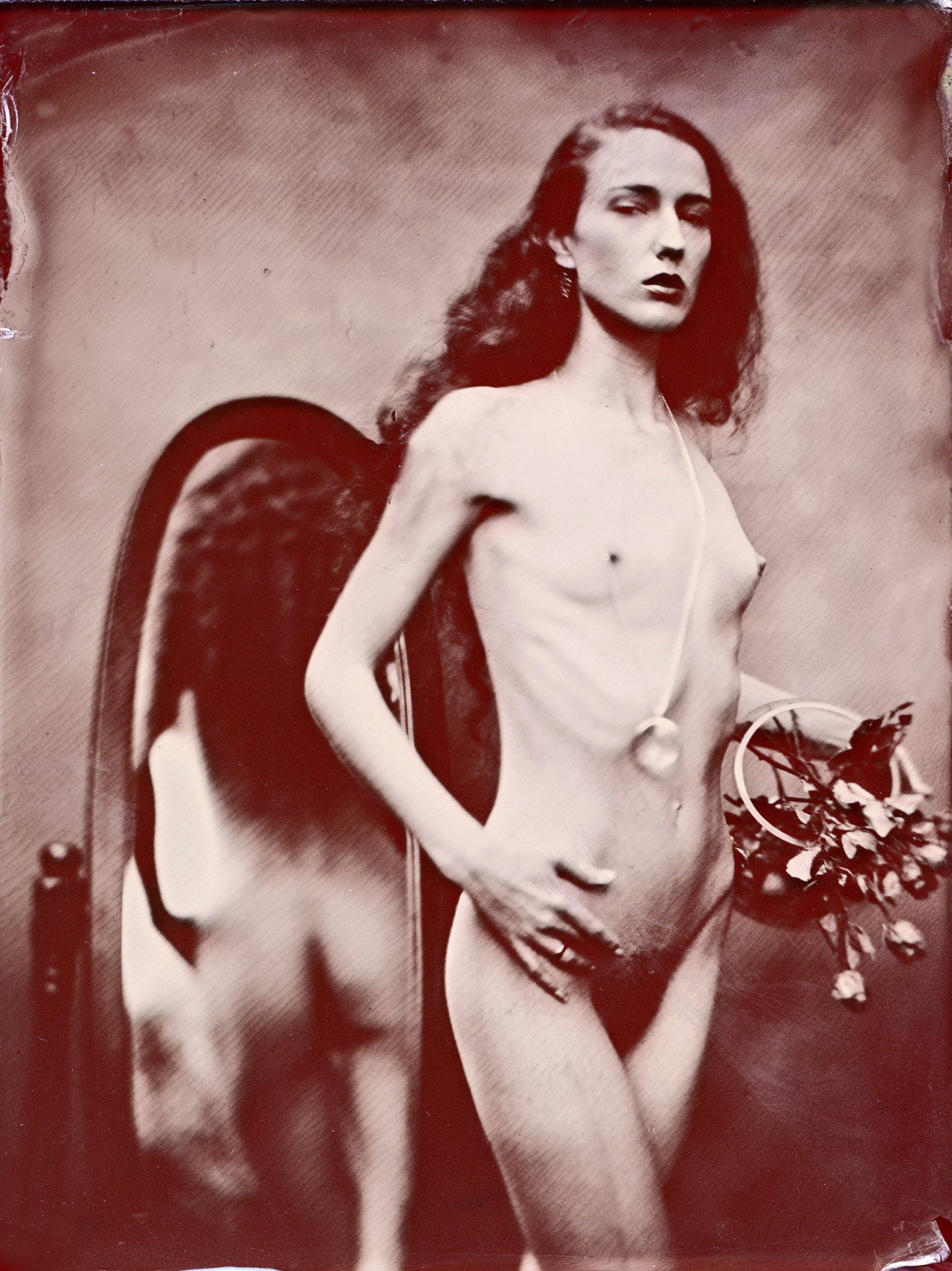 wetplatenudes:  Neptunian Haze, 2.2013 half plate ambrotype on ruby glass no reposts