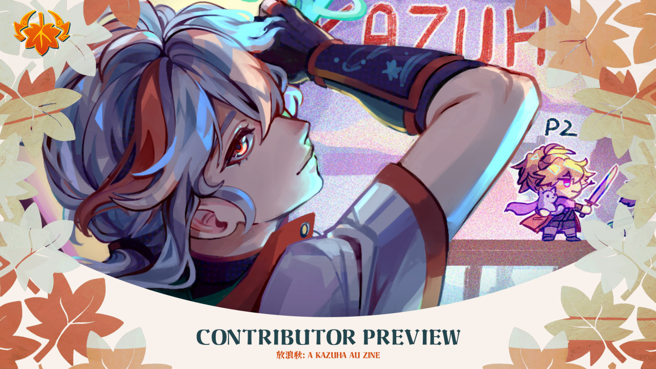 preview for @kazuhaauzine!! mine is arcade AU :>preorders are open here #my art#kazuha #pls check it out its a really pretty zine!!