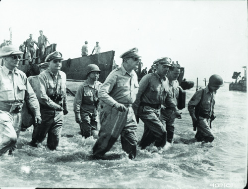 fdrlibrary:General Douglas MacArthur wades ashore duringinitial landings at Leyte, Philippines, Octo