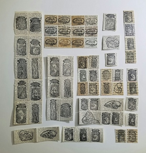 New relief printed faux postage stamps! All are for sale on request, $1.50 apiece (plus shipping,  $