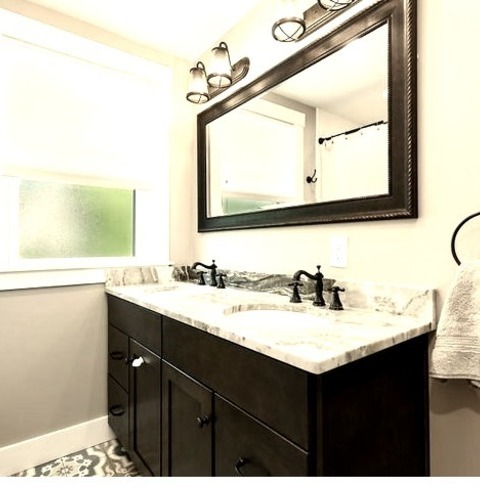 Kids - Farmhouse BathroomMid-sized Country Kids' White Tile And Porcelain Tile Concrete Floor, Blue Floor