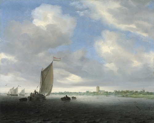 River Landscape with a wijdship and Other Vessels, Salomon van Ruysdael (ca 1600-1670)