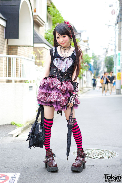 tokyo-fashion:  Twin-tailed 18-year-old Harajuku goth girl Ringo wearing an h.NAOTO corset with an A