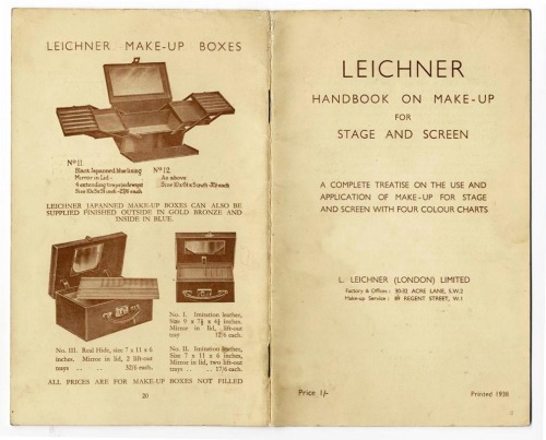Leichner&rsquo;s catalogue, Make-up for Stage and Screen, 1938. London. Source 