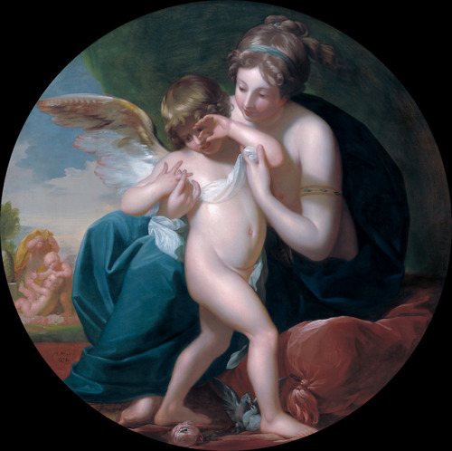 greekromangods: Cupid, Stung by a Bee, Is Cherished by his Mother 1774 Benjamin West (1738–182