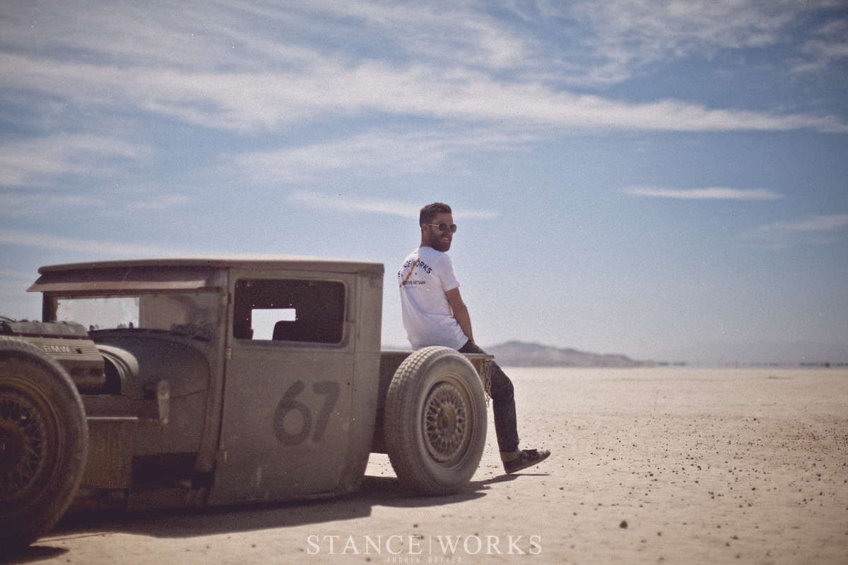 the80sareforever:  My heart and soul on the El Mirage Dry Lake Bed. http://www.stanceworks.com/2013/05/mike-burroughs-ford-hot-rod-bmw-model-a/