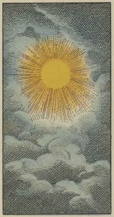 nemfrog:Sun breaking through clouds. Tarot card. [ Jeu de tarot divinatoire dit “ Grand Etteilla ” o