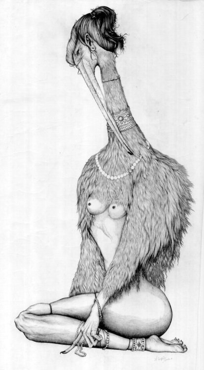 Herry Ye aka Beibang 北邦 (Chinese, b. 1982, Shanghai, China) - Bird Girl, 2012   Drawings: Pen