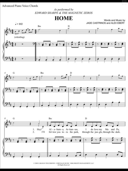 welovepianoforever: Home - Edward Sharpe ft. The Magnetic Zeros (Piano Sheet)