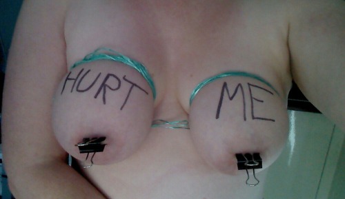 whoresjourney:  Photo request “Hurt me”. A combination of being asked to put binder clips on my nipp