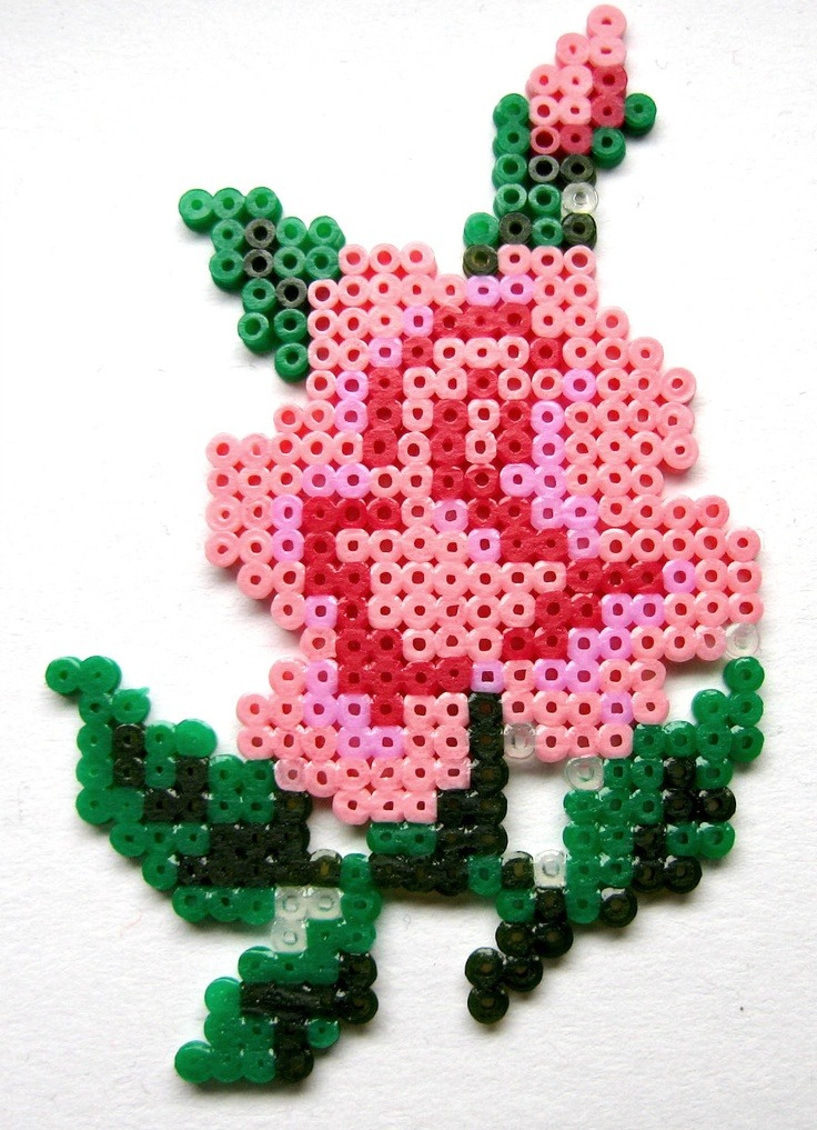 Perler beads white rose  Pearl beads pattern, Beading patterns, Perler  beads