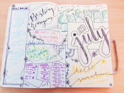 obsidianstudy:  July 5, 2016.   People who have pretty bullet journal layouts / people who plan out bujo spreads are weird and mysterious and people like me who scribble in their bujo and pray for the best after screwing up are left in constant awe. 