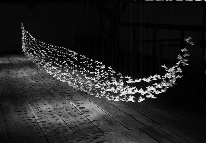 from89:  Artist Isa Barbier suspends gull feathers in geometric arrangements. 