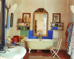 magicalhomestead: Cute, colorful, playful vintage bathroom.    Vogue   