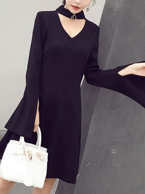 Collared Bell Sleeve Dress: 11.61sizes S-XL!
