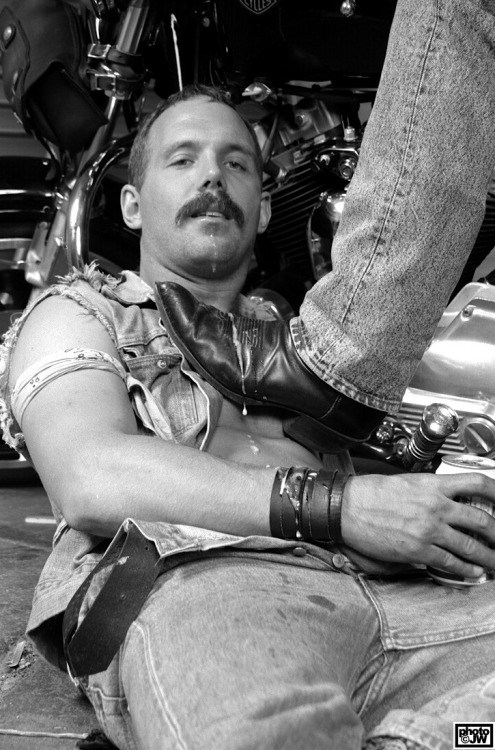 jim-wigler:  This may be the last of the Don Roberts pictures. The final scene of a Drummer magazine layout featuring Motorcycle Sex. Don is certainly missed by the Illuminati of Psycho Sexual Leather S/M.