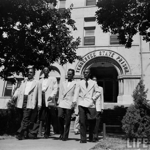The Prisonnaires leaving the Tennessee State Prison for a performance (Robert W. Kelley. 1953)