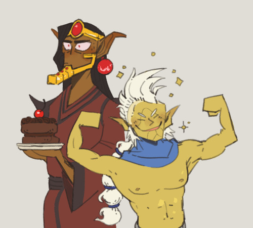 icicleteeth:Birthday Voryn and Nerevar for my friend… Voryn brings the celebratory cake, and 