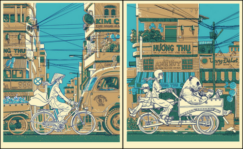 Lunch BreakVietnam on Wheels part III Artist: Tim DoyleHand printed silkscreen3 color on creme pap