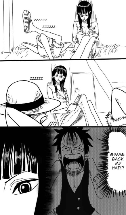 freckledbastard:  There I was, minding my own business when suddenly intense Luffy and Robin nakama feels hit me. That’s a lie. I always have feelings for these two. Only Friends Are Allowed To Touch Luffy’s Hat. 