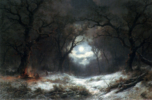 cauldronandcross:A Moonlit Winter LandscapeRemigius Adriannus van Haanen 19th Century