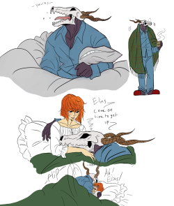 ladybajingoarts:  Elias is truly a creature of the night. Mornings are difficult. 