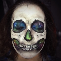 sixpenceee:  the-demon-mind-palace:  @sixpenceee  I tried painting a galaxy skull on my friend and I think it turned out pretty well.  It looks great, wow.  
