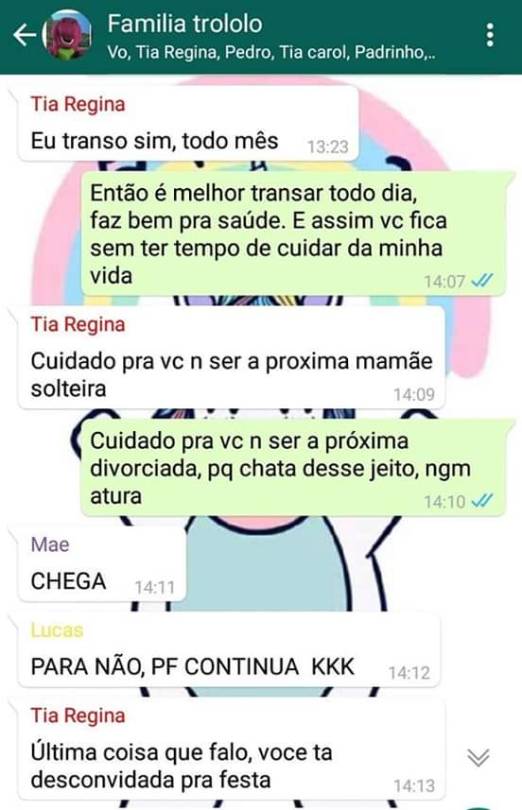 unicornio-descolorido: brutamente-meiga:   brutamente-meiga:   Enquanto isso no grupo da família…. Nos grupos eu sou o Pedro e o Lucas   Mais um round dessa família maravilhosa   Eu não sei quem é essa garota, mas quero ela como amiga, pra sempre!!!