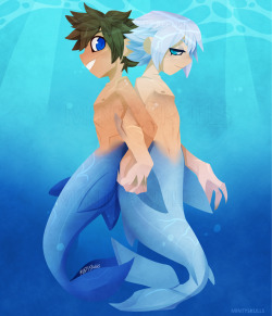 mintyskulls:  A lineless colored and shaded chibi commission of merfolk SoRiku for @kettsuper !Do not repost or use without the client’s permission and proper credit. Asking permission from me is also welcomed.If you’re interested, base prices and