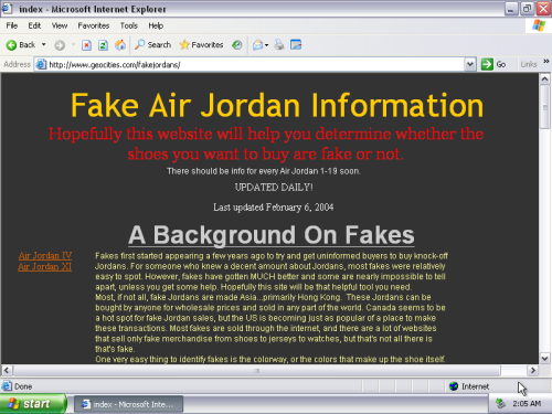 oneterabyteofkilobyteage:original url http://www.geocities.com/fakejordans/last modified 2004-04-11 