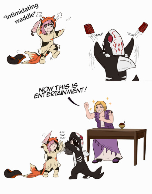 tigerpaw90: Neo the Koi fish joins the party! Fun fact: Cinder got Roman into trouble at Ozpin’s d