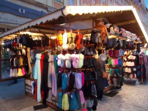 Some merchandise offered during Christmas market 2021 in the city Wroclaw, Poland.